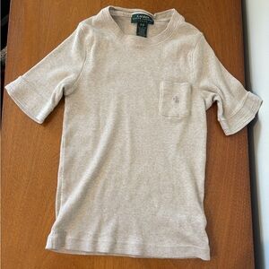 Lauren Ralph Lauren Petite X-Small Light Tan Knit Pocket Logo Tee